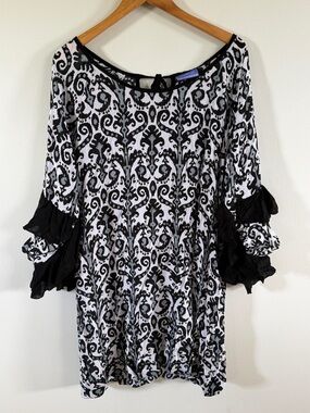 Surdeasia dress ikat Black & White Ruffle Sleeve one size